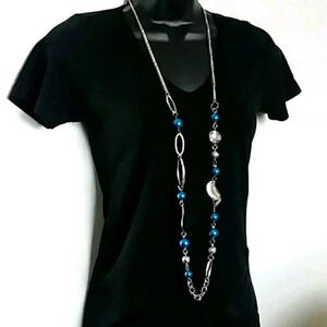 NWT Blue and Silver Long Fashion Necklace Set